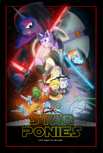 Size: 864x1280 | Tagged: applejack, artist:slamjam, crossguard lightsaber, derpibooru import, finn(star wars), finn the human, fluttershy, lightsaber, movie poster, pinkie pie, princess luna, rainbow dash, rarity, safe, spike, starkiller base, star wars, star wars: the force awakens, twilight sparkle, weapon