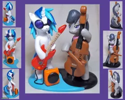 Size: 1280x1024 | Tagged: safe, artist:cadmiumcrab, derpibooru import, octavia melody, vinyl scratch, pony, amplifier, bipedal, bowtie, cello, duo, guitar, irl, musical instrument, photo, sculpture, smiling