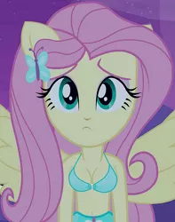 Size: 540x685 | Tagged: suggestive, derpibooru import, edit, edited screencap, editor:ah96, screencap, fluttershy, equestria girls, belly button, bikini, breast edit, breasts, cleavage, clothes, female, ponied up, solo, swimsuit, swimsuit edit