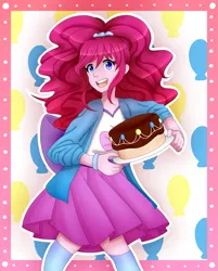 Size: 1207x1500 | Tagged: safe, artist:oraura, artist:orauraa, derpibooru import, pinkie pie, equestria girls, cake, clothes, food, humanized, skirt, solo