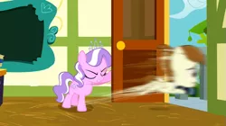 Size: 765x429 | Tagged: derpibooru import, diamond tiara, door, featherweight, great moments in animation, ponyville confidential, running, safe, screencap, smear frame