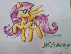 Size: 960x734 | Tagged: artist:queensmil3y, derpibooru import, fluttershy, safe, solo, traditional art