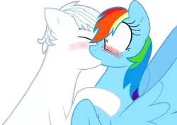 Size: 1026x727 | Tagged: artist:vidythefox, blushing, derpibooru import, doubledash, double diamond, female, kissing, male, rainbow dash, safe, shipping, straight