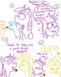 Size: 1280x1611 | Tagged: safe, artist:adorkabletwilightandfriends, derpibooru import, applejack, twilight sparkle, twilight sparkle (alicorn), alicorn, pony, comic:adorkable twilight and friends, adorkable twilight, comic, female, flower, friendship, humor, lineart, mare, romance, rose, sketch, slice of life