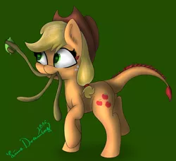 Size: 2434x2220 | Tagged: applejack, artist:limedreaming, derpibooru import, fruit, lime, monster pony, original species, raised leg, safe, solo, species swap, tatzljack, tatzlpony, tentacles, tentacle tongue