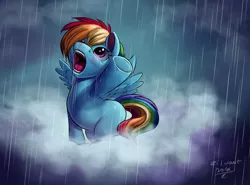 Size: 5204x3853 | Tagged: armpits, artist:zilvart, blank flank, cloud, derpibooru import, filly, filly rainbow dash, rain, rainbow dash, safe, screaming, solo, stuck