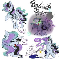 Size: 4000x4000 | Tagged: safe, artist:farewelldecency, deleted from derpibooru, derpibooru import, oc, oc:radiant hope, unofficial characters only, alicorn, pony, alicorn oc, dark magic, guard, magic, offspring, parent:king sombra, parent:princess celestia, parents:celestibra, reference sheet, reformed sombra, sombra eyes