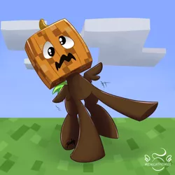 Size: 1024x1024 | Tagged: safe, artist:midnightpremiere, derpibooru import, oc, oc:midnight premier, unofficial characters only, pegasus, pony, crossover, food, minecraft, pumpkin, solo