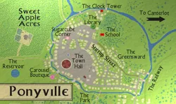 Size: 1432x856 | Tagged: artist:chatoyance, carousel boutique, city map, derpibooru import, fanfic art, map, map of ponyville, ponyville, ponyville reservoir, ponyville town hall, river, safe, sugarcube corner, sweet apple acres, the prisoner, the village