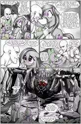 Size: 1260x1920 | Tagged: safe, artist:pencils, derpibooru import, marble pie, spike, oc, oc:anon, dragon, earth pony, giant spider, human, pony, comic:anon's pie adventure, and then spike was gay, boss battle, comic, crying, dialogue, dock, female, human male, male, mare, plot, this will end in one punch, vulgar, windswept mane
