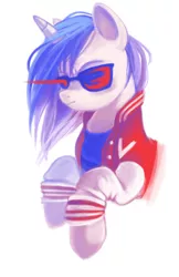 Size: 558x859 | Tagged: artist:annielith, clothes, crossover, derpibooru import, jacket, kavinsky, safe, solo, vinyl scratch