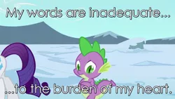 Size: 1280x720 | Tagged: safe, derpibooru import, edit, rarity, spike, babylon 5, female, image macro, male, meme, quote, sad, shipping, sparity, straight, text, unrequited