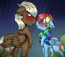 Size: 2300x2000 | Tagged: artist:artistcoolpony, derpibooru import, dumbbell, dumbdash, female, male, rain, rainbow dash, safe, shipping, story in the source, straight
