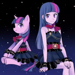 Size: 500x500 | Tagged: safe, artist:kona1025, derpibooru import, twilight sparkle, equestria girls, clothes, cute, dress, human ponidox, nail polish, pixiv, sitting, twiabetes