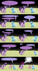 Size: 2400x4500 | Tagged: safe, artist:evil-dec0y, derpibooru import, trixie, twilight sparkle, twilight sparkle (alicorn), alicorn, pony, comic:trixie vs., comic, female, filly, glowing eyes, magic, mare, moon