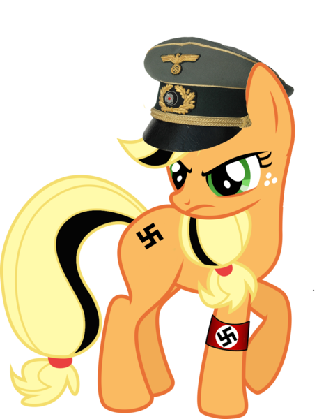 Size: 1024x1312 | Tagged: applejack, derpibooru import, frown, glare, hat, nazi, pone, raised hoof, safe, simple background, solo, swastika, transparent background, we are going to heil
