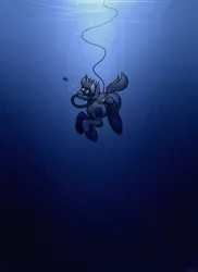 Size: 1024x1408 | Tagged: safe, artist:whitepone, derpibooru import, earth pony, fish, pony, crossover, goggles, hose, scuba, seaweed, solo, subnautica, swimming goggles, thalassophobia, underwater, wetsuit