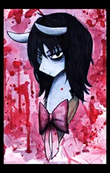 Size: 2168x3385 | Tagged: artist:wirbelsaule, blood, derpibooru import, oc, oc:yasei urami, portrait, safe, traditional art, unofficial characters only, watercolor painting