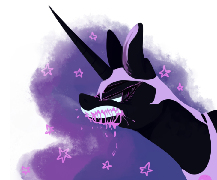 Size: 1024x849 | Tagged: angry, artist:marshmellowcannibal, derpibooru import, drool, frown, glare, gritted teeth, growling, nightmare moon, safe, sharp teeth, simple background, solo, teeth, transparent background