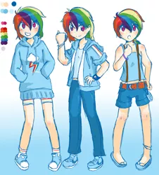 Size: 1739x1927 | Tagged: artist:applestems, clothes, converse, derpibooru import, flip-flops, hoodie, human, humanized, rainbow dash, safe, sandals, shoes, skinny, sneakers, tomboy