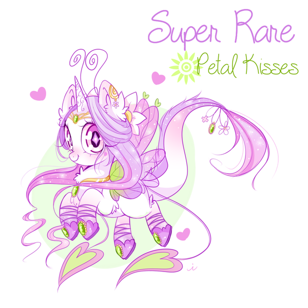 Size: 900x900 | Tagged: safe, artist:ipun, derpibooru import, oc, oc:petal kisses, unofficial characters only, original species, dewlette, heart eyes, simple background, solo, white background, wingding eyes