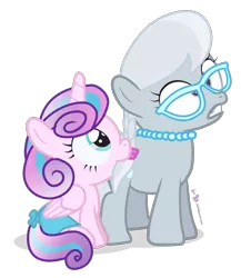 Size: 825x950 | Tagged: safe, artist:dm29, derpibooru import, princess flurry heart, silver spoon, alicorn, earth pony, pony, spoiler:s06, cute, duo, female, filly, flurrybetes, glasses, jewelry, julian yeo is trying to murder us, mane bite, necklace, pearl necklace, pun, simple background, transparent background, visual pun