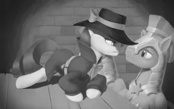 Size: 1280x804 | Tagged: artist:ligerstorm, derpibooru import, detective rarity, monochrome, noir, rarity, rarity investigates, royal guard, safe, scene interpretation