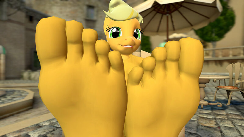 Size: 1024x576 | Tagged: 3d, anthro, applejack, artist:dancingtoes, barefoot, derpibooru import, feet, foot fetish, gmod, plantigrade anthro, suggestive