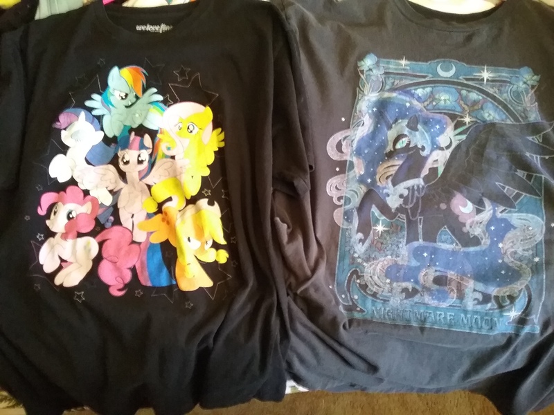 Size: 2592x1944 | Tagged: safe, derpibooru import, applejack, fluttershy, nightmare moon, pinkie pie, rainbow dash, rarity, twilight sparkle, twilight sparkle (alicorn), alicorn, pony, clothes, t-shirt, welovefine