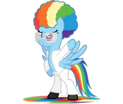 Size: 2742x2322 | Tagged: safe, artist:zacatron94, derpibooru import, rainbow dash, pegasus, pony, 70s, afro, disco, disco dance, disco rd, female, mare, pun, rainbow dash always dresses in style, shutter shades, simple background, solo, stealth pun, transparent background, vector, visual pun
