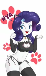 Size: 911x1500 | Tagged: suggestive, artist:hidden-cat, derpibooru import, rarity, equestria girls, bedroom eyes, bell, bell collar, belly button, black underwear, bra, breasts, busty rarity, cat ears, cat keyhole bra set, cat lingerie, choker, cleavage, clothes, collar, crop top bra, evening gloves, female, frilly underwear, gloves, lingerarity, lingerie, midriff, nya, open mouth, panties, paw prints, raritights, sexy, side knot underwear, smiling, socks, solo, solo female, thigh highs, underwear