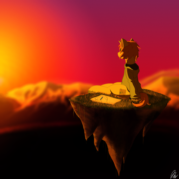 Size: 2048x2048 | Tagged: safe, artist:dadio46, derpibooru import, oc, oc:whoop, unofficial characters only, pony, unicorn, clothes, depth of field, floating, map, mountain, orange, pencil, solo, sunset, sweater, unshorn fetlocks