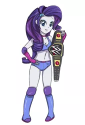 Size: 2362x3472 | Tagged: suggestive, artist:sumin6301, derpibooru import, rarity, equestria girls, belly button, breasts, cleavage, crossover, female, midriff, solo, wwe, wwe championship, wwe divas