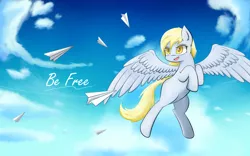 Size: 1920x1200 | Tagged: safe, artist:joe0316, artist:laptop-pone, derpibooru import, derpy hooves, pegasus, pony, cloud, female, flying, mare, paper plane, sky, solo