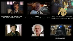 Size: 1920x1080 | Tagged: artist:szinthom, back to the future, back to the future reference, dalek, david tennant, derpibooru import, doc brown, doctor, doctor who, doctor whooves, funny, meme, parody, safe, tardis, text, time turner