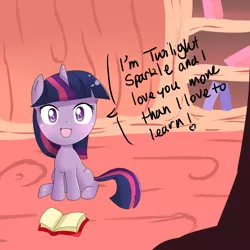 Size: 1500x1500 | Tagged: artist:applestems, book, bronybait, cute, :d, derpibooru import, dialogue, filly, filly twilight sparkle, heart, i love you, looking at you, open mouth, safe, sitting, smiling, solo, speech bubble, talking to viewer, twiabetes, twilight sparkle, younger