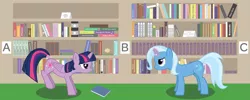 Size: 8739x3489 | Tagged: safe, artist:e-49, derpibooru import, derpy hooves, trixie, twilight sparkle, twilight sparkle (alicorn), alicorn, pony, book, female, food, magic, mare, muffin, tail hold, telekinesis, vector