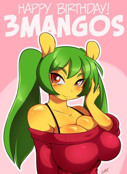 Size: 600x820 | Tagged: anthro, anthro oc, artist:chalodillo, big breasts, bra strap, breasts, derpibooru import, female, huge breasts, impossibly large breasts, invisible push-up bra, mangoes, oc, oc:mango, solo, solo female, suggestive, unofficial characters only