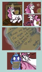 Size: 1024x1751 | Tagged: artist:draconicruin, comic, derpibooru import, female, floppy ears, grin, king sombra, love letter, lumbra, magic, male, princess celestia, princess luna, s1 luna, safe, shipping, straight, telekinesis, wide eyes