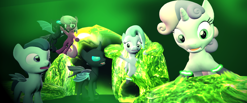 Size: 1920x800 | Tagged: semi-grimdark, artist:viranimation, derpibooru import, cheerilee, flitter, rumble, sweetie belle, changeling, earth pony, goo, pegasus, pony, unicorn, 3d, changeling slime, changelingified, cocoon, colt, female, filly, gmod, male, mare, slime, species swap, transformation