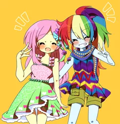 Size: 1167x1200 | Tagged: safe, artist:lotte, derpibooru import, fluttershy, rainbow dash, equestria girls, legend of everfree, anime, camp fashion show outfit, ponytail