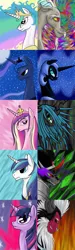 Size: 2070x6901 | Tagged: safe, artist:thegr8mc, derpibooru import, discord, king sombra, lord tirek, nightmare moon, princess cadance, princess celestia, princess luna, queen chrysalis, shining armor, twilight sparkle, twilight sparkle (alicorn), alicorn, pony, alicorn tetrarchy, female, mare, two sides