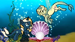 Size: 3840x2160 | Tagged: 4k, 4k tidal contest entries, aquapony, artist:silversthreads, derpibooru import, oc, oc:ocean pixel, oc:tidal charm, safe, seapegasus, seaunicorn, shell, underwater, unofficial characters only, water