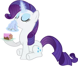 Size: 8927x7569 | Tagged: absurd resolution, artist:alamber, cake, derpibooru import, eating, food, magic, napkin, rarity, safe, simple background, solo, transparent background, vector