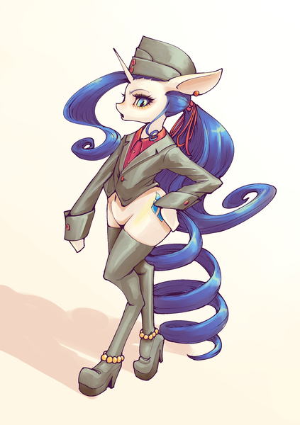 Size: 2039x2894 | Tagged: safe, artist:unousaya, derpibooru import, rarity, pony, semi-anthro, belly button, bipedal, clothes, solo