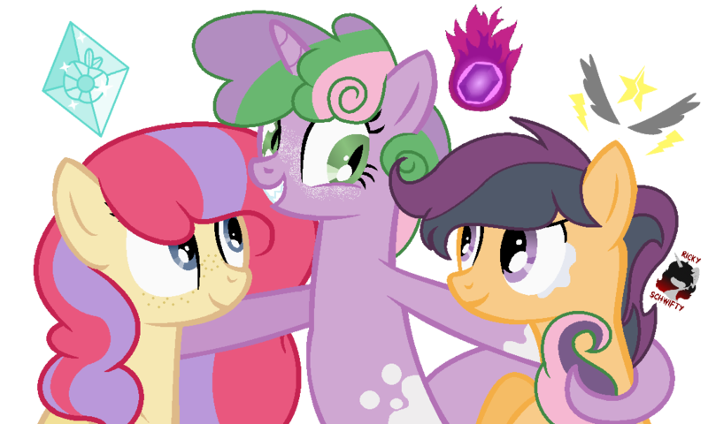 Size: 1100x660 | Tagged: safe, artist:rickyschwifty, derpibooru import, oc, unofficial characters only, dracony, earth pony, hybrid, pony, cutie mark, foal, interspecies offspring, magical lesbian spawn, next generation, offspring, parent:apple bloom, parent:rumble, parent:scootaloo, parent:spike, parent:sweetie belle, parents:diamondbloom, parents:rumbloo, parents:spikebelle, simple background