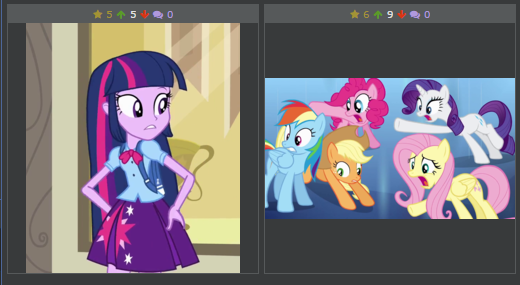 Size: 520x285 | Tagged: safe, derpibooru import, screencap, applejack, fluttershy, pinkie pie, rainbow dash, rarity, twilight sparkle, derpibooru, equestria girls, juxtaposition, mane six, meta