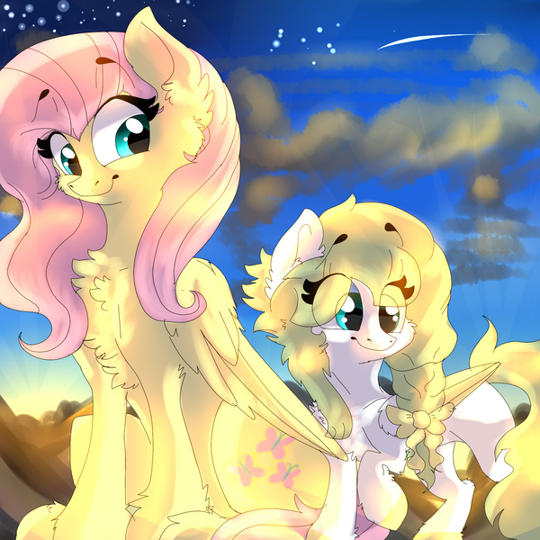 Size: 2000x2000 | Tagged: safe, artist:zaphyray, derpibooru import, fluttershy, oc, pegasus, pony, chest fluff, commission, female, filly