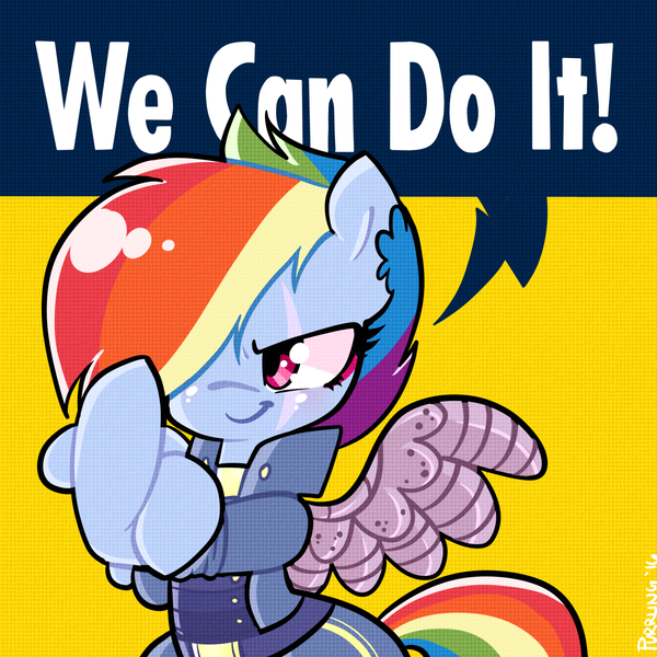 Size: 1280x1280 | Tagged: alternate timeline, apocalypse dash, artist:purrling, clothes, crystal war timeline, derpibooru import, feminism, parody, poster, rainbow dash, rosie the riveter, safe, scar, solo, the cutie re-mark, world war ii