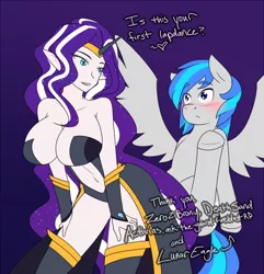 Size: 1280x1328 | Tagged: suggestive, artist:jonfawkes, derpibooru import, nightmare rarity, oc, human, pony, series:nightmare war, blushing, breasts, busty nightmare rarity, canon x oc, female, human on pony action, humanized, interspecies, lap dance, shipping, spread wings, wide eyes, wingboner